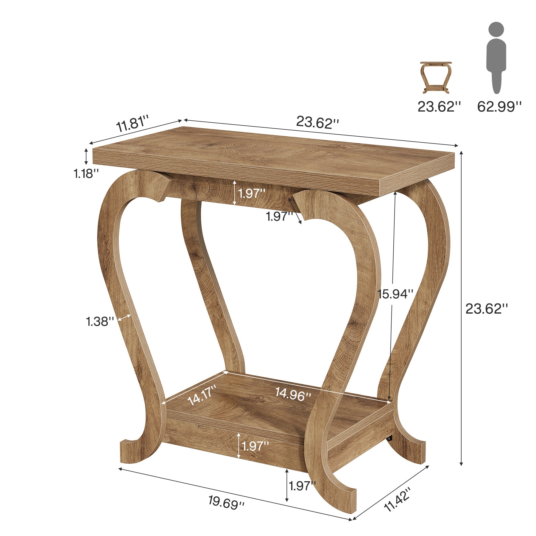Tribesigns Table d'appoint étroite avec étagère, Table de bout à deux niveaux pour petits espaces Table de chevet compacte
