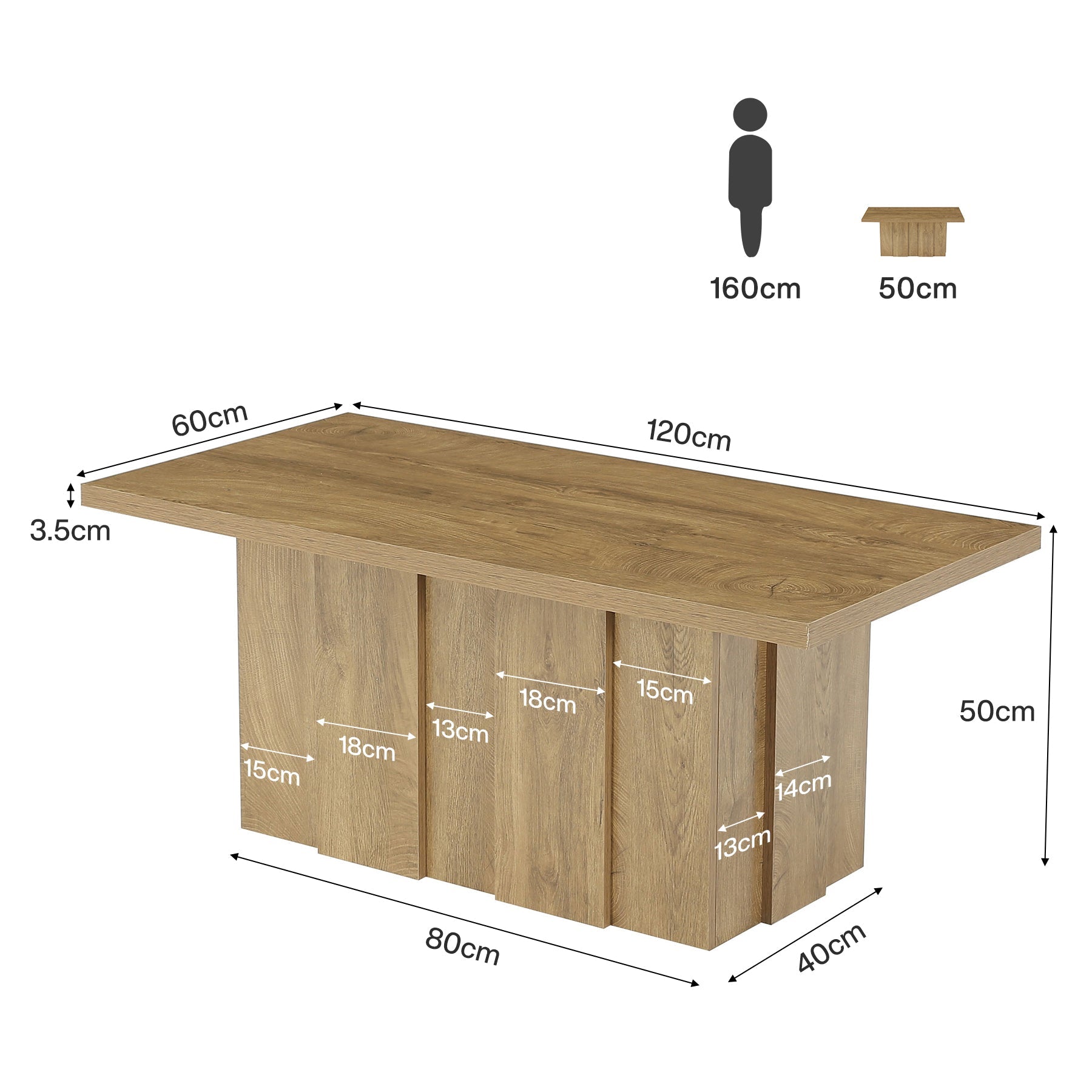 Tribesigns Table basse 120 cm, Table rectangulaire de salon de style campagne moderne avec piètement cannelé