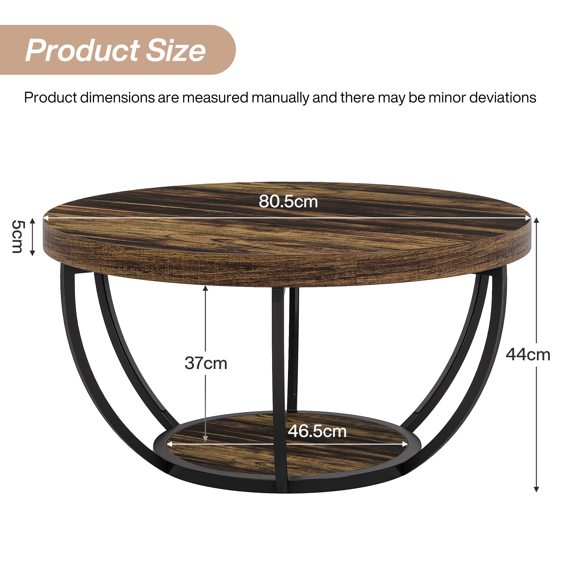 Tribesigns Table basse ronde, Table basse ovale en bois et metal noir