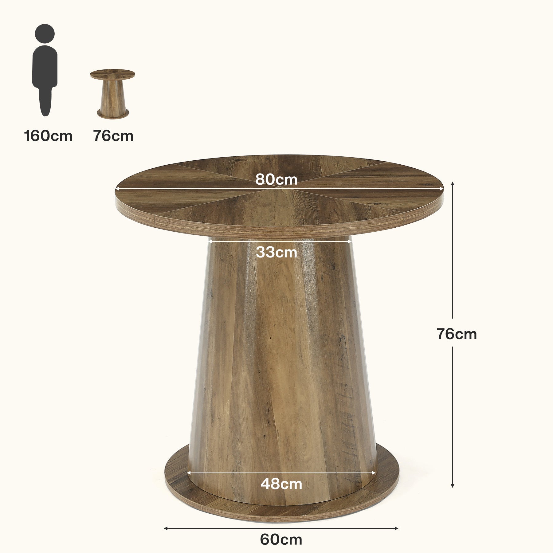 Tribesigns Table de salle à manger ronde pour 2 à 4 personnes, Table de cuisine de 80 cm avec pied stable
