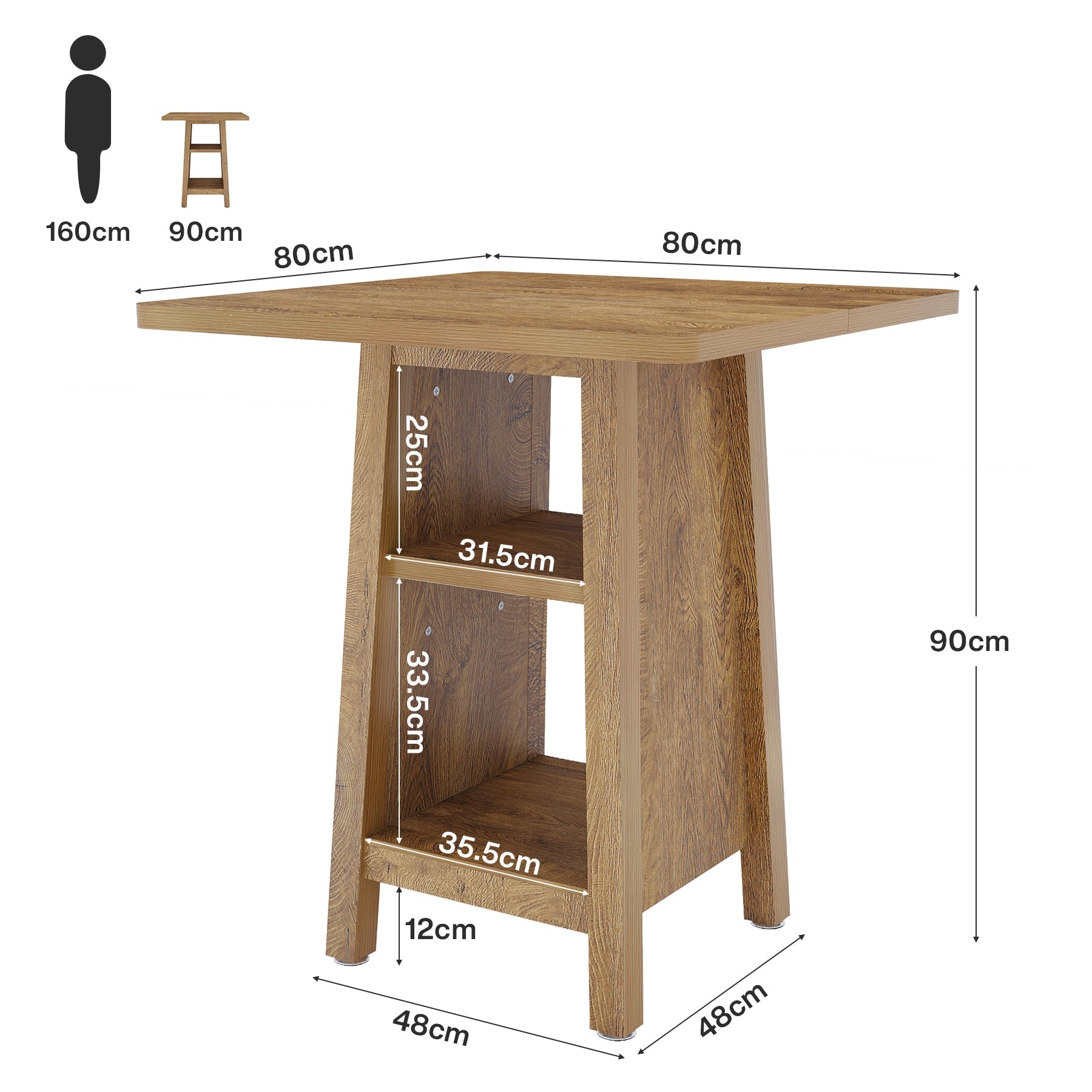 Tribesigns Îlot de cuisine de 90 cm, Table de cuisine carrée avec 2 étagères pour la cuisine