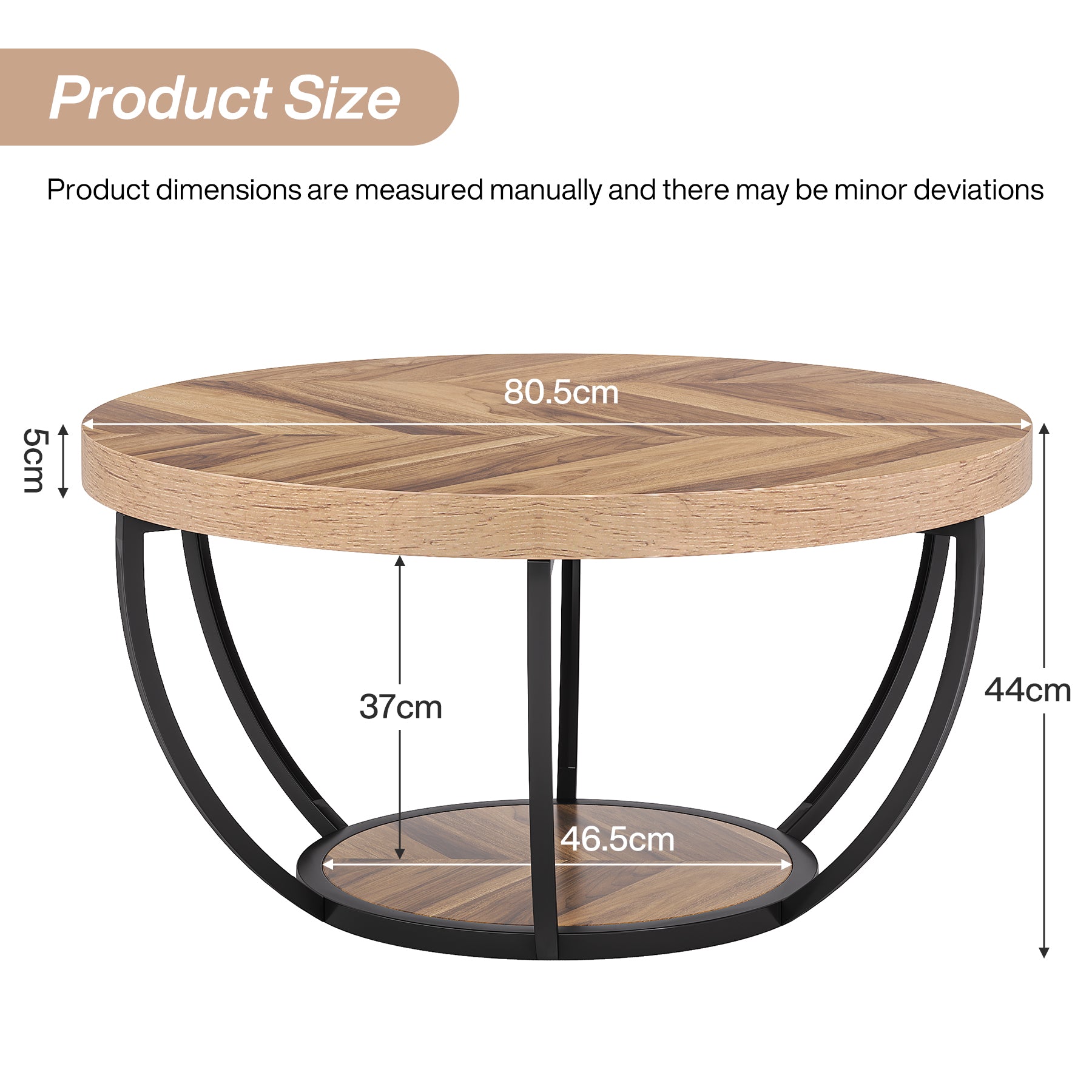 Tribesigns Table basse ronde, Table basse ovale en bois et metal noir