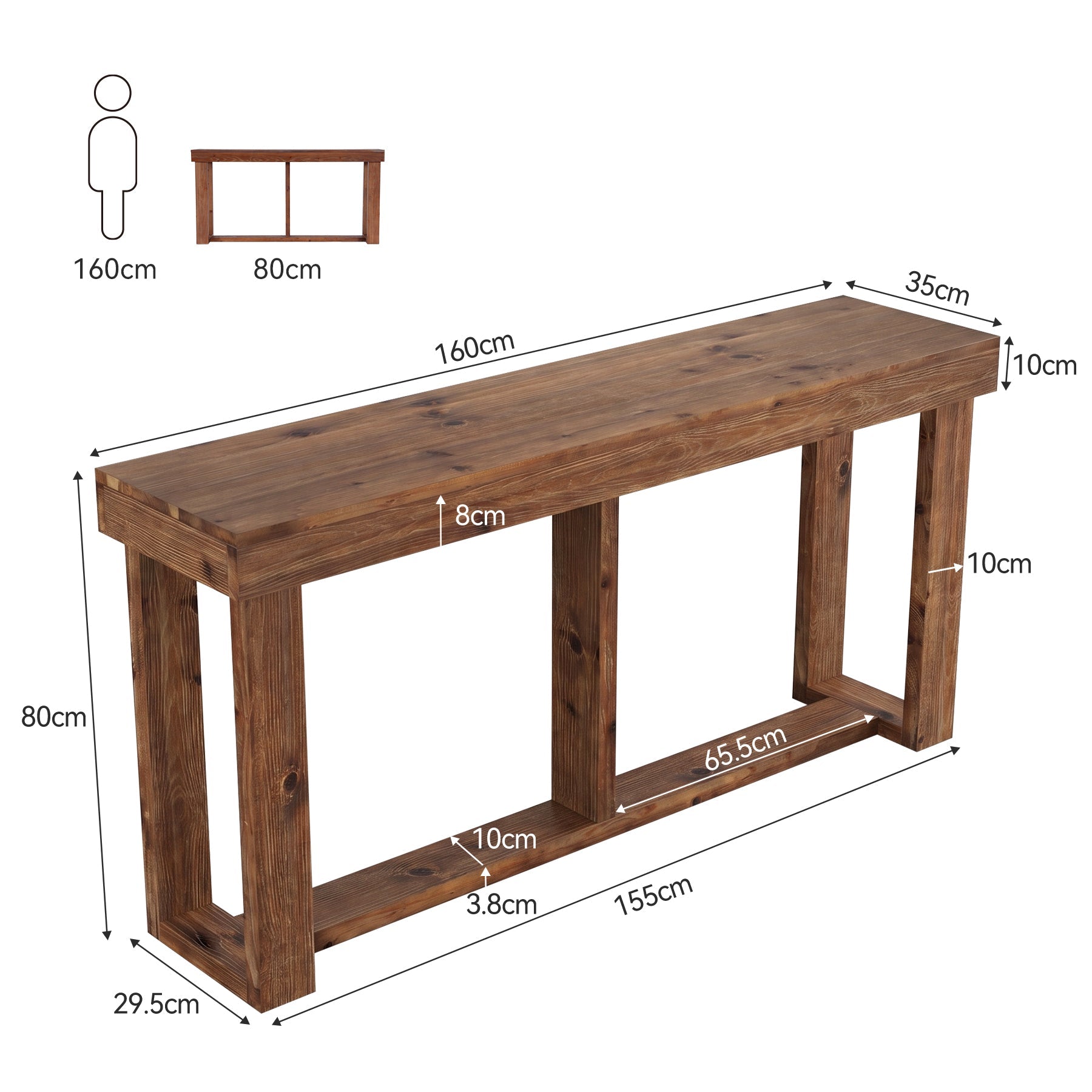 Tribesigns Console en bois massif de 160 cm, Table d'entrée étroite de style champêtre pour le hall d'entrée et le salon.