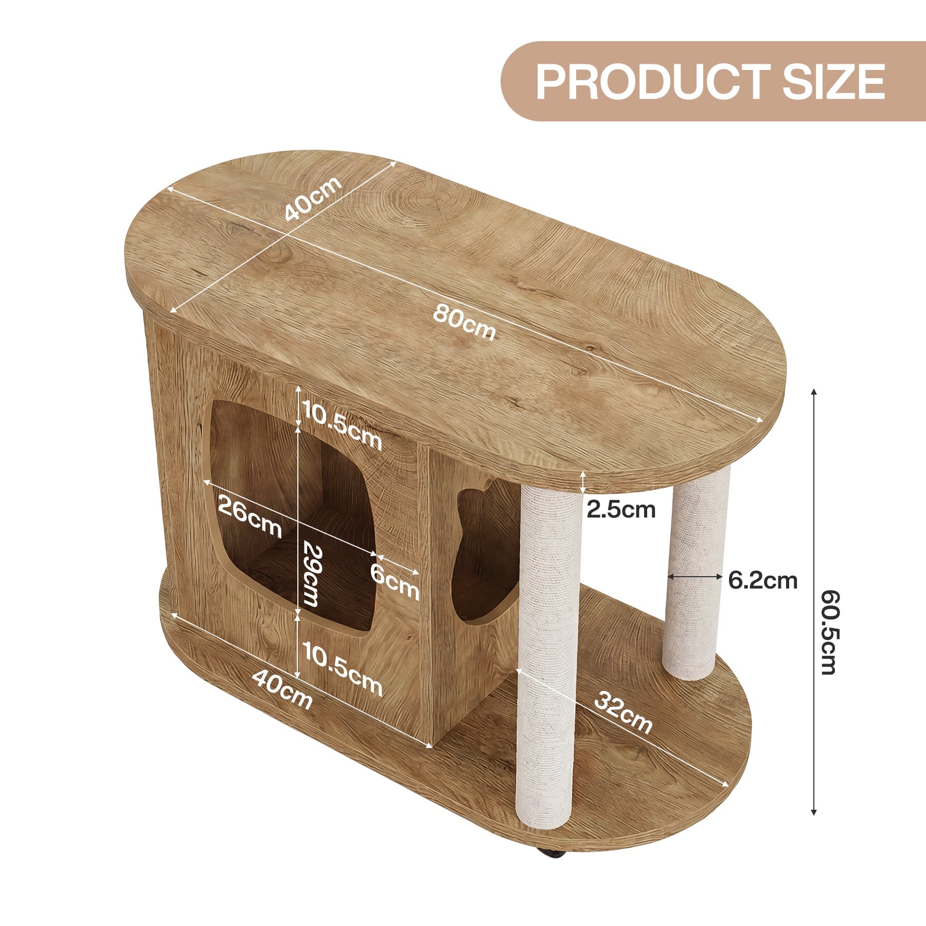 Tribesigns Maison pour chat avec griffoirs et table d'appoint, Table basse ovale sur roulettes avec cachette pour chat