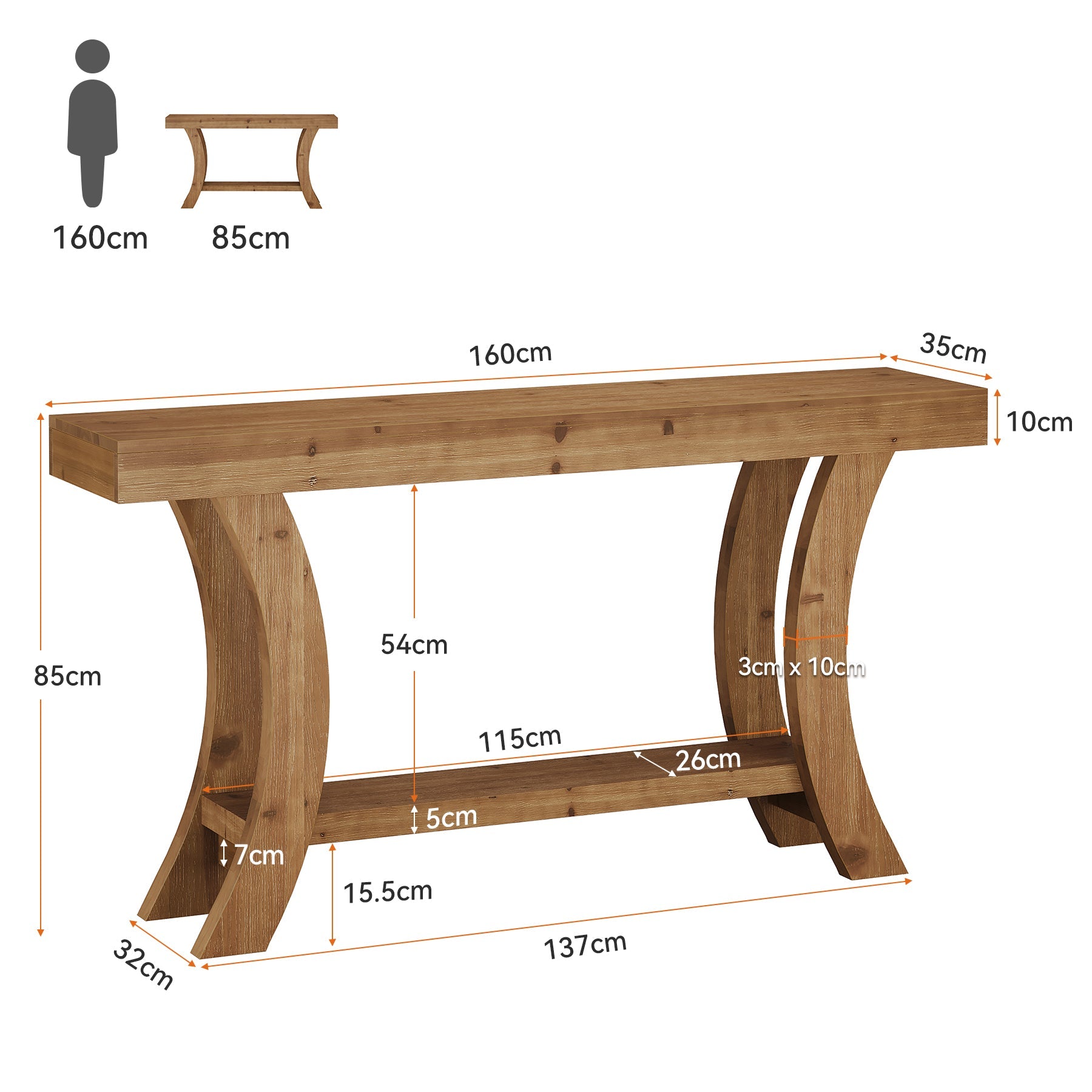 Tribesigns Console en bois massif 160 cm, Table d'entrée avec étagère et cadre arqué