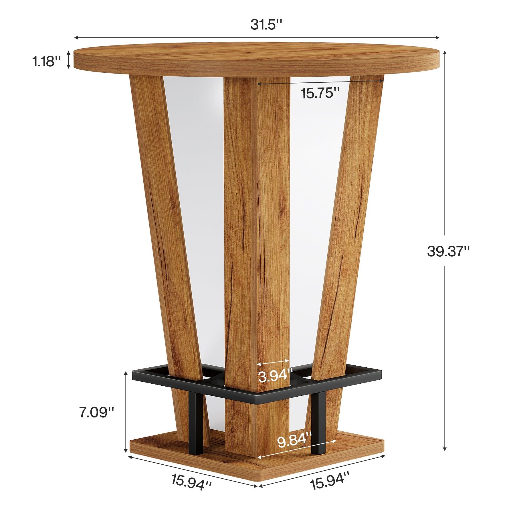 Tribesigns Runder Stehtisch 80 cm Ø im modernen Bar-Design, High Top Bistrotisch mit Metall-Fußstütze