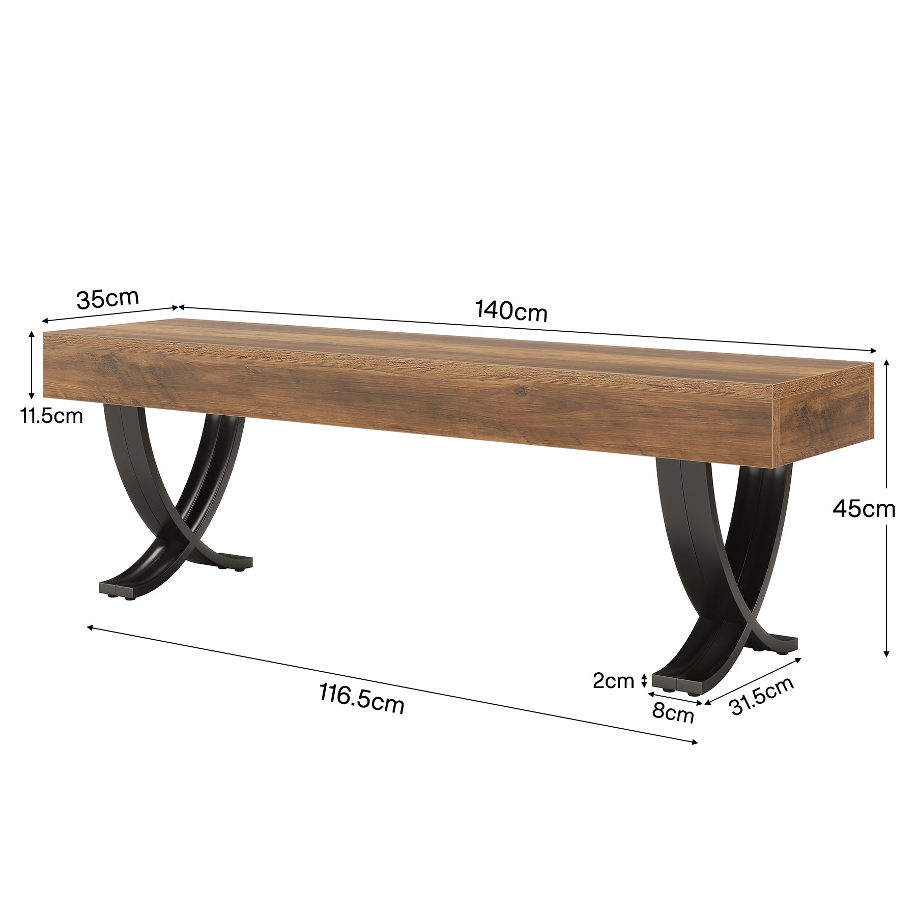 Tribesigns Banc à chaussures industriel de 140 cm avec pieds en X en métal, Long banc d'entrée pour chambre, salon et couloir