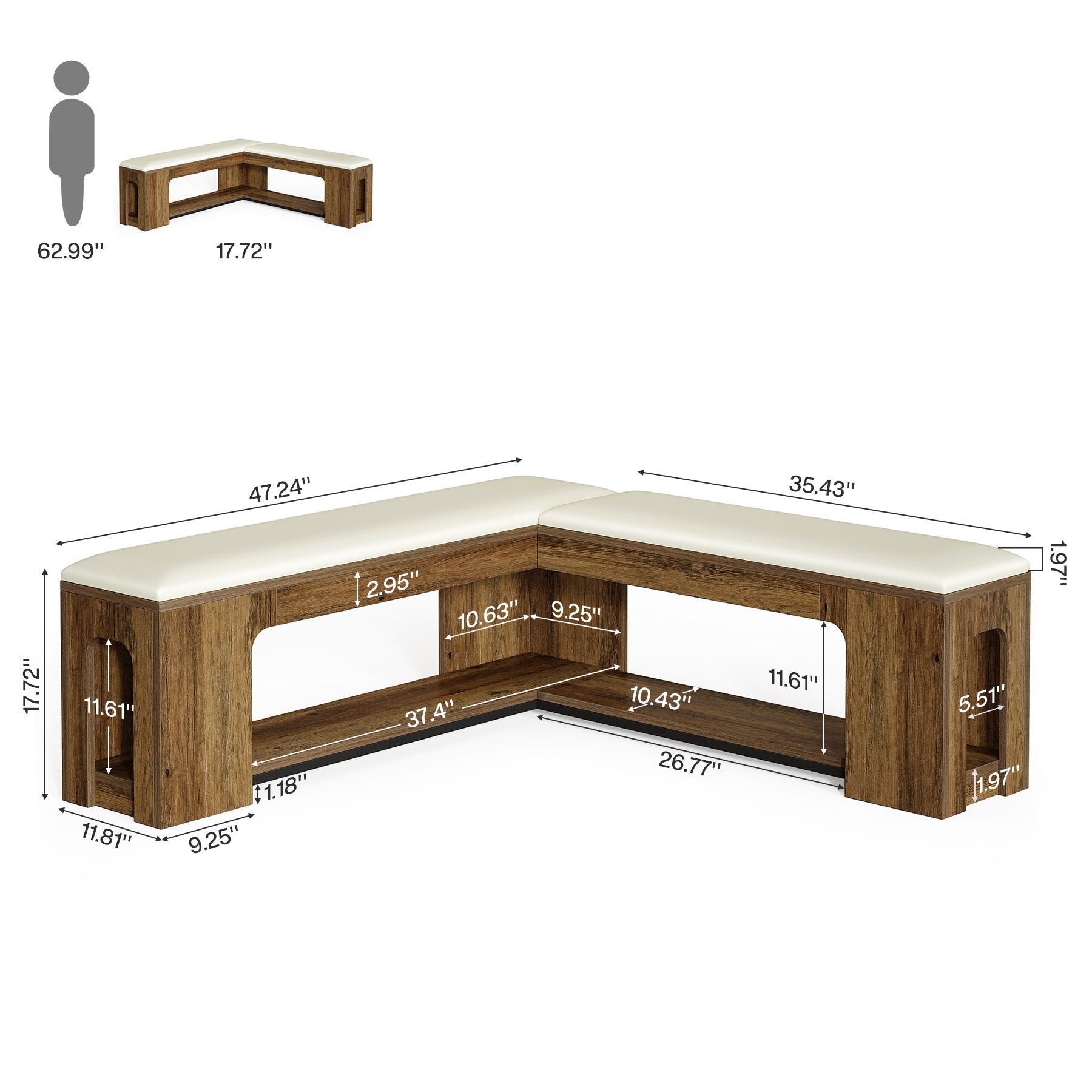 Tribesigns Banc d'angle en L avec coussin d'assise 120 cm, Banc de style ferme avec étagère à chaussures et espace de rangement ouvert