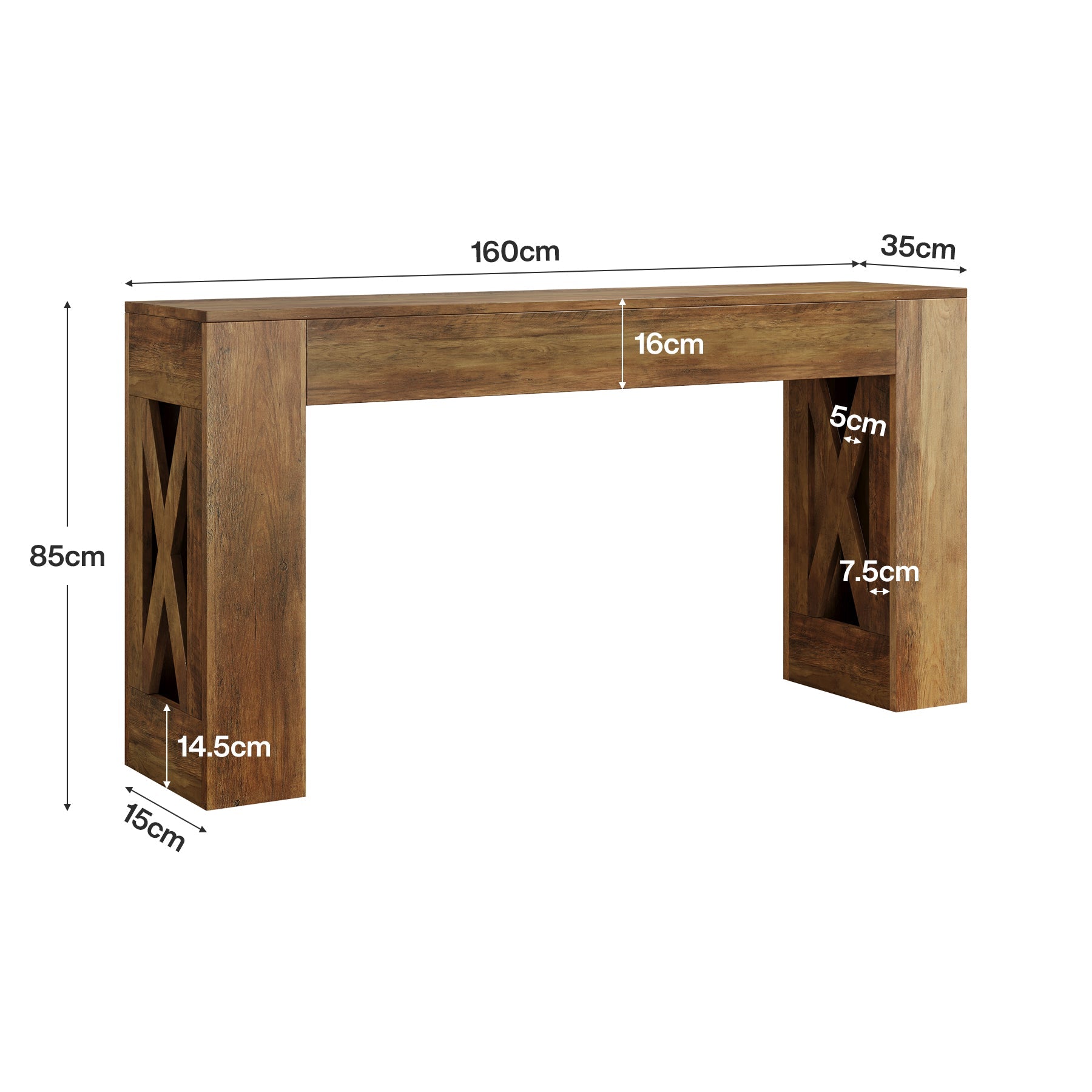 Tribesigns Console de style maison de campagne de 160 cm, Table d'entrée étroite avec 2 tiroirs et pieds en X