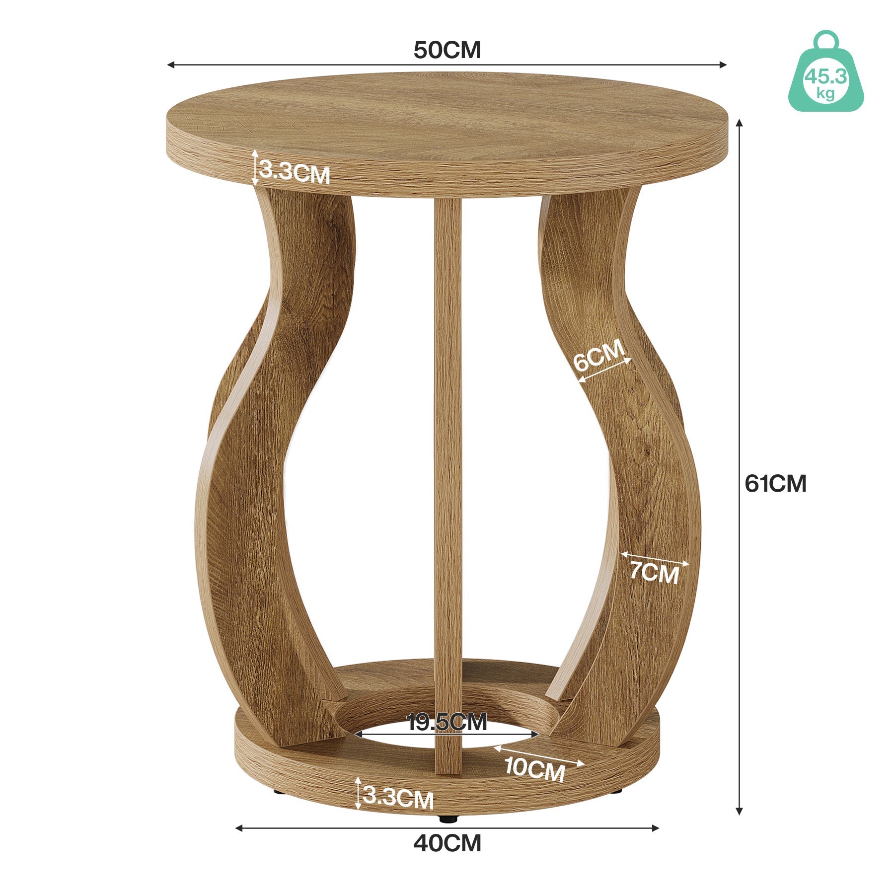 Tribesigns Table d'appoint ronde de style champêtre, Table de chevet avec structure incurvée
