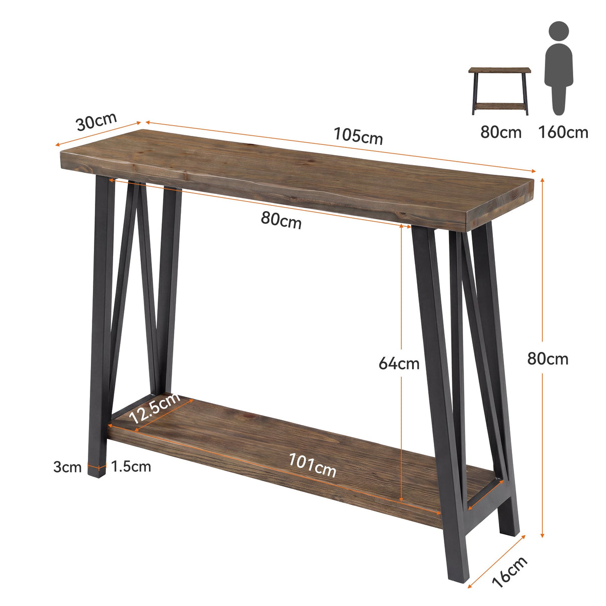 Tribesigns Console avec plateau à bord naturel 2 niveaux, Plateau en bois et structure en métal de style industriel