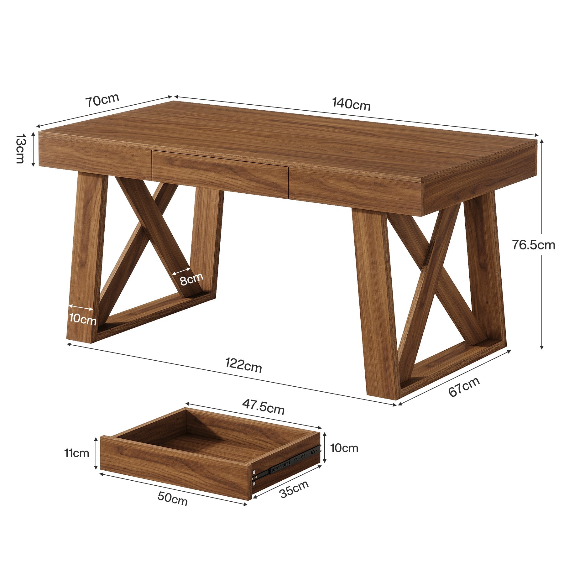 Tribesigns Bureau 140cm de Large avec Tiroir, Table d'étude Rétro Brun