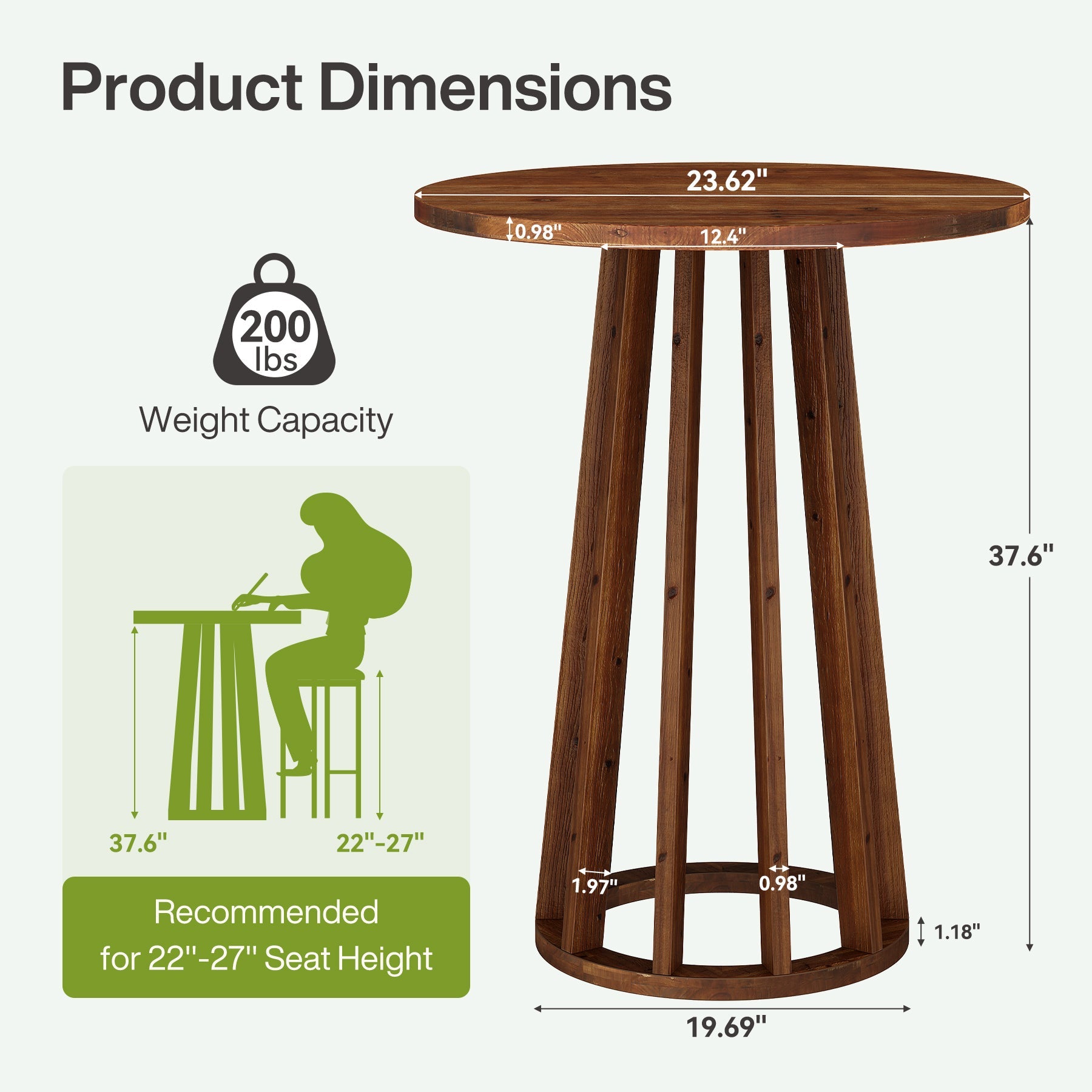 Tribesigns Table haute ronde 95 cm de hauteur, Table de bar en bois massif de style campagnard