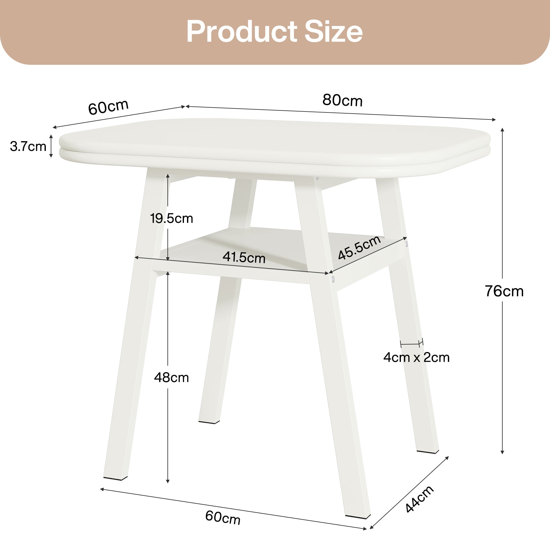 Tribesigns Table à manger de 80 cm pour 2 à 4 personnes, Table de cuisine moderne avec rangement et structure en métal blanc