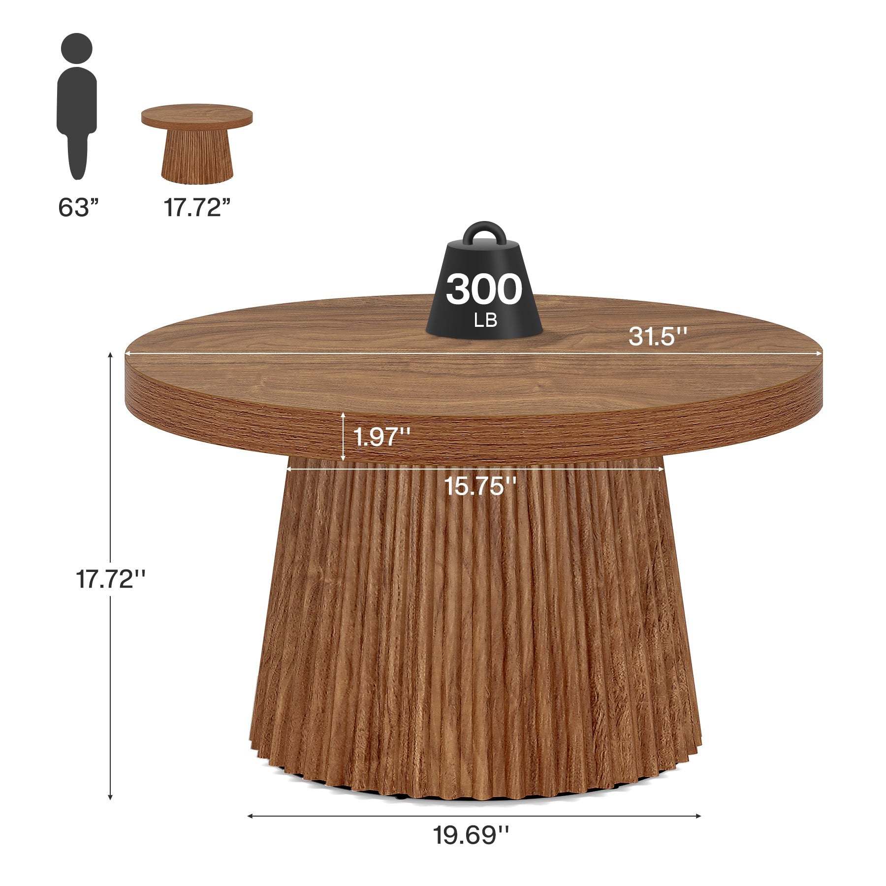 Tribesigns Table basse ronde de 80 cm de diamètre, Style champêtre table d'appoint stable