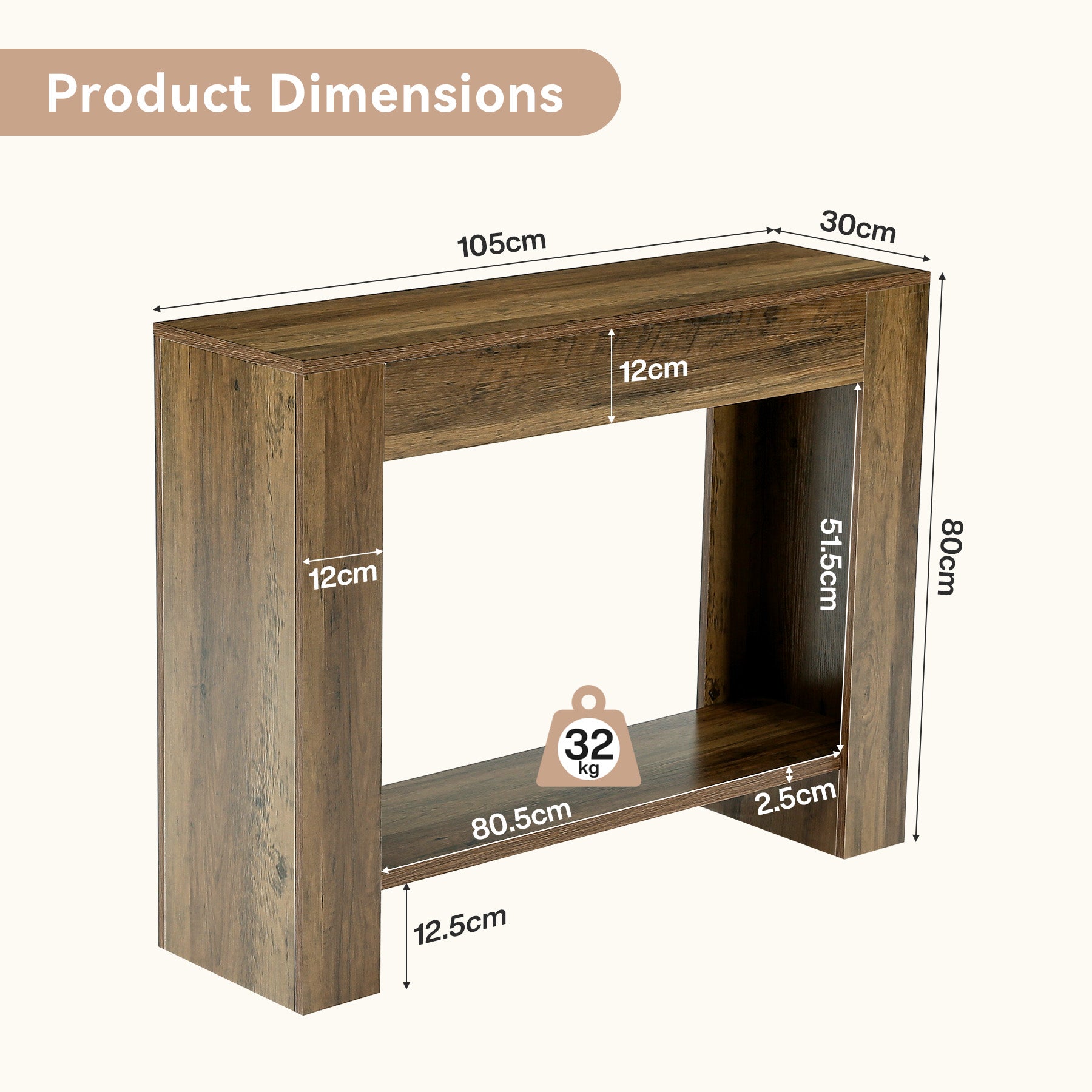 Tribesigns Console rustique de 105 cm avec rangement, Table d'appoint étroite à 2 niveaux pour entrée et couloir