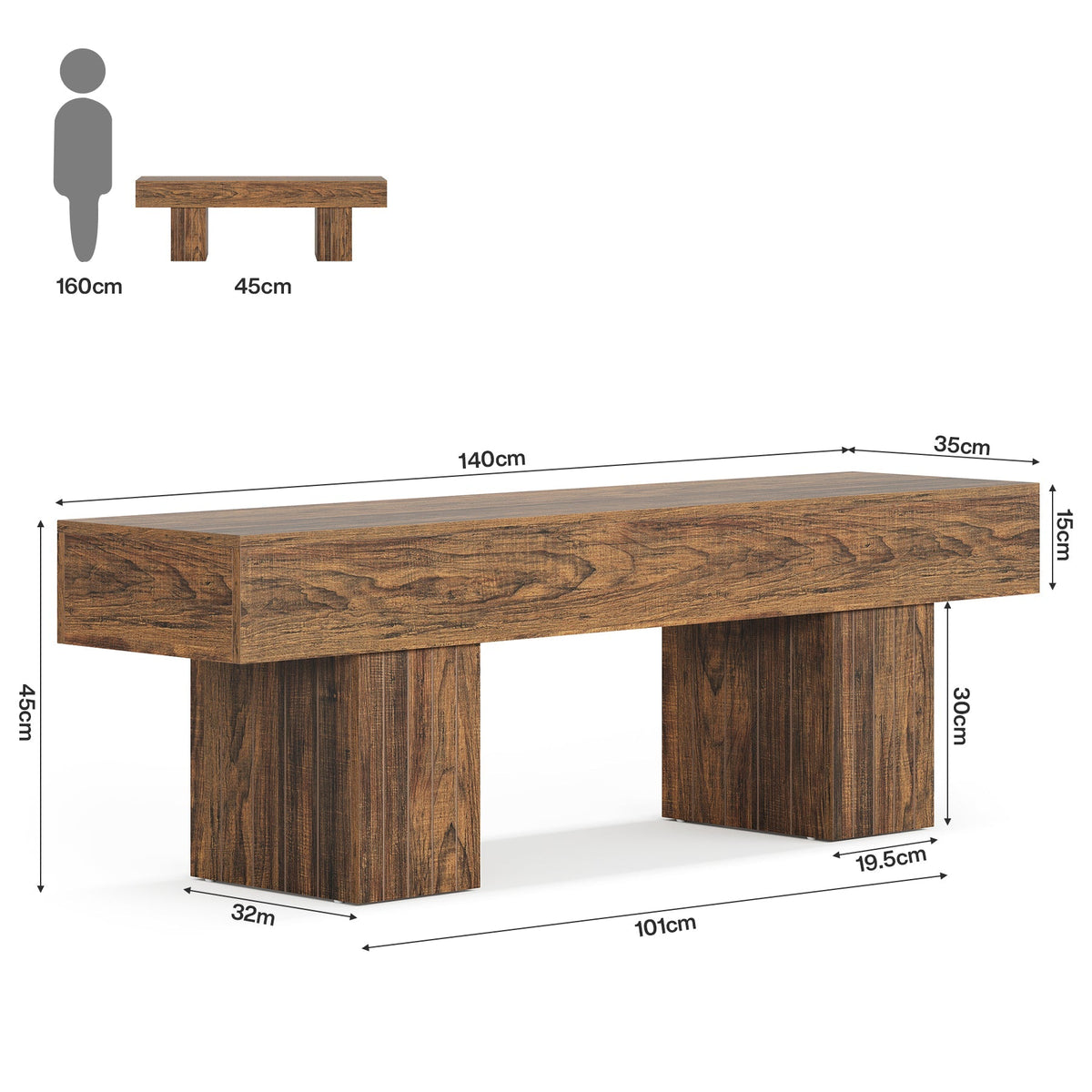 Tribesigns Banc en bois de 140 cm, Banc de salle à manger rustique de style champêtre