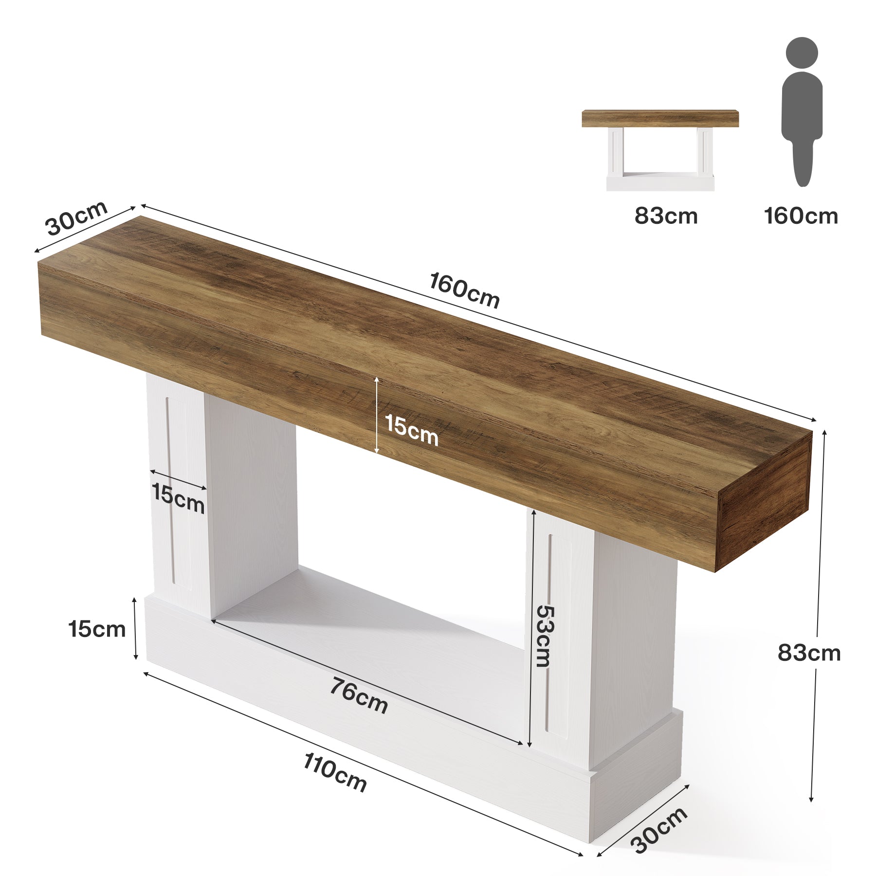Tribesigns Console rustique de 160 cm avec rangement ouvert, Table d'appoint étroite pour entrée et salon