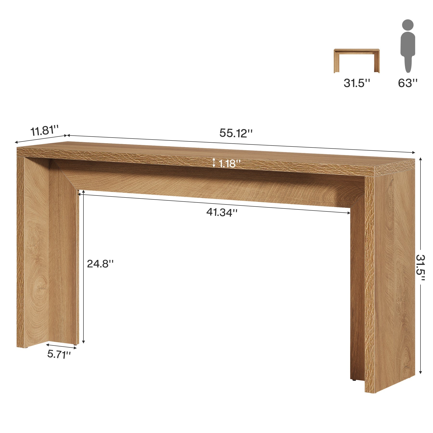 Tribesigns Table console de style campagnard de 140 cm avec rangement, Table basse marron rustique