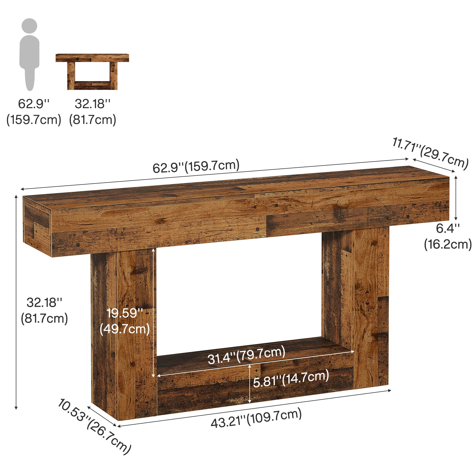 Tribesigns Table console en bois de 160 cm, Table de canapé de ferme à 2 niveaux Table d'entrée