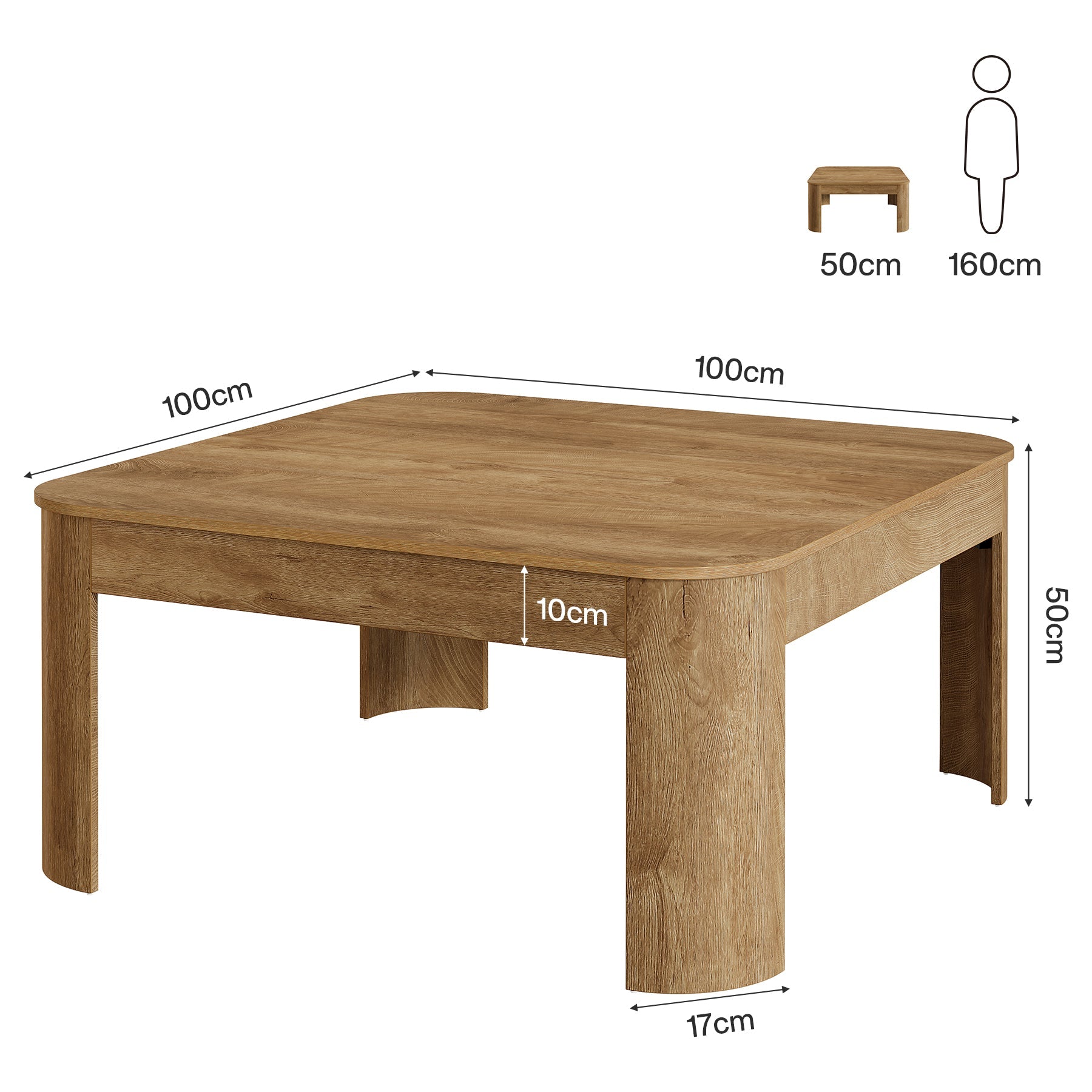 Tribesigns Table basse carrée de 100 cm de côté style champêtre avec pieds robustes et incurvés