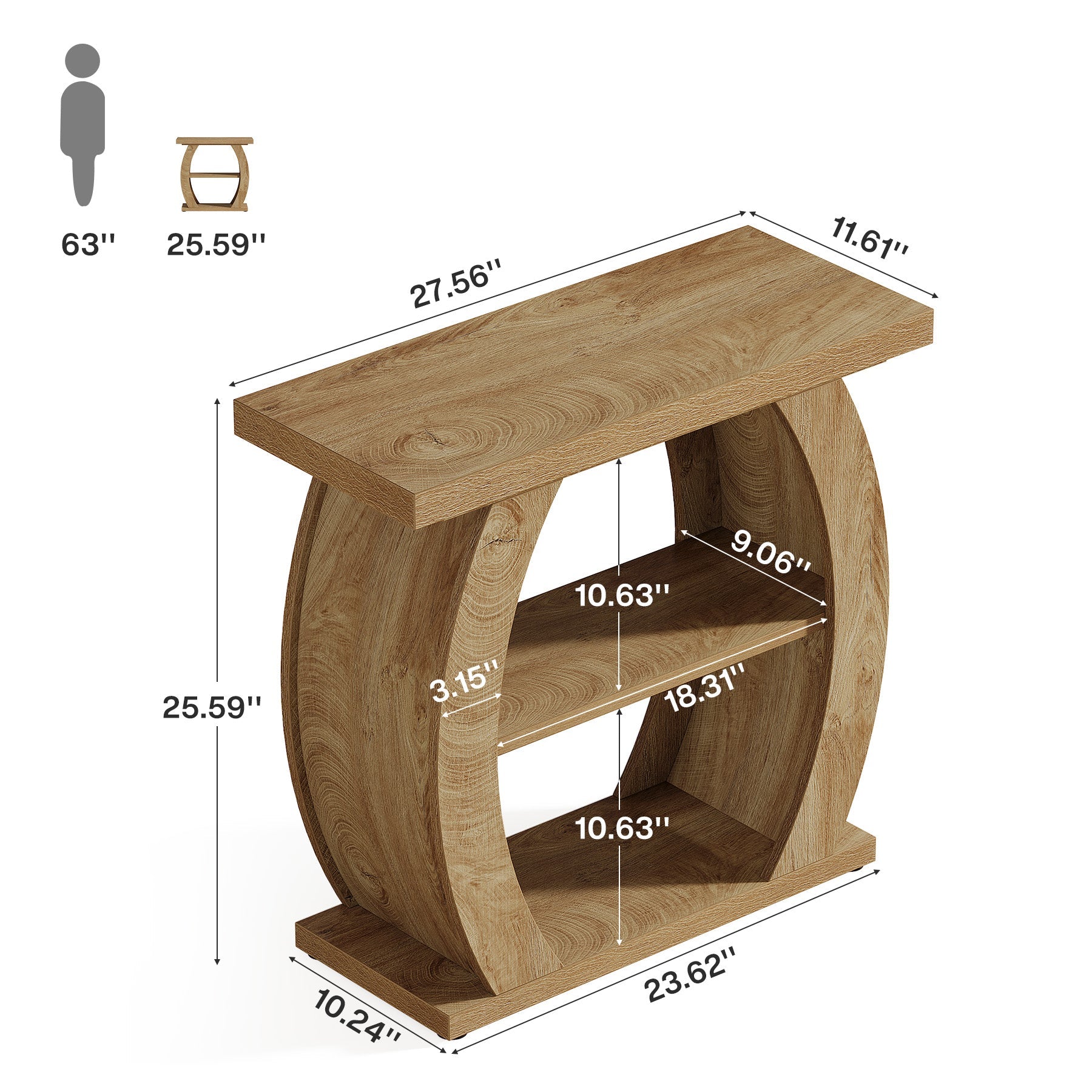 Tribesigns Table d'appoint étroite pour salon ou chambre, Table de 60 cm avec 3 niveaux de rangement