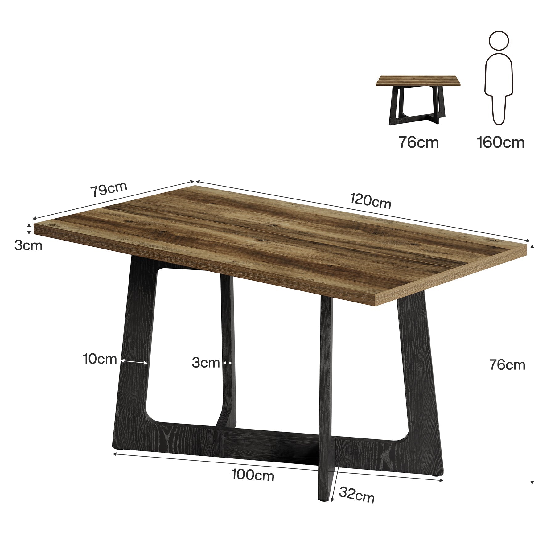 Tribesigns Table à manger 120 x 79 cm pour 2 à 4 personnes avec piètement robuste, Table de cuisine rustique idéale pour les petits espaces
