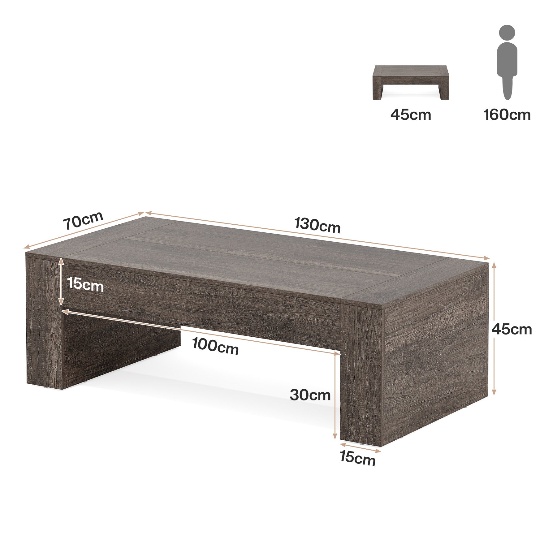 Tribesigns Table Basse Rectangulaire pour Salon, 130 x 70 x 45 cm, Table de Salon Bois