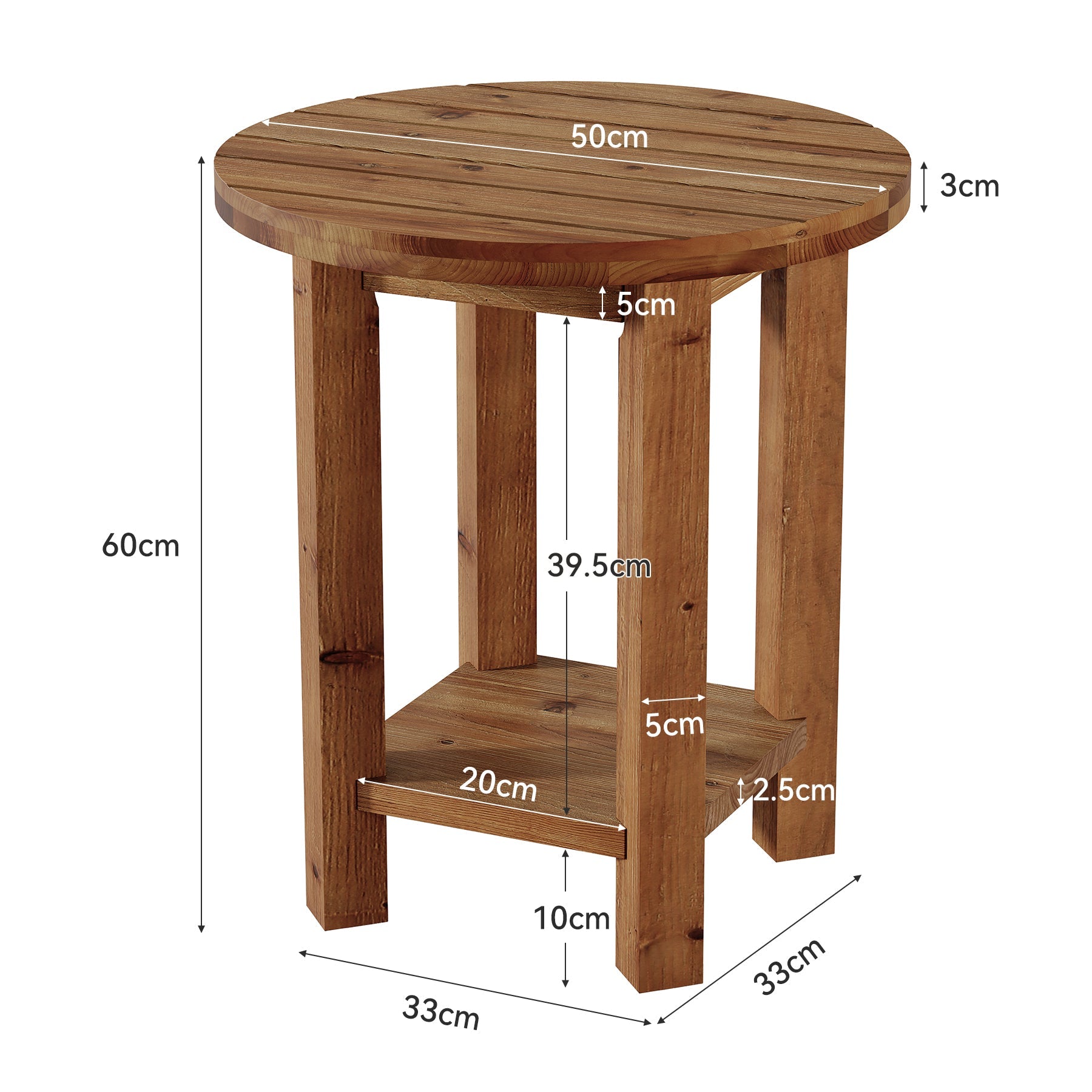 Table de chevet ronde de 50 cm, Table à 2 niveaux pour chambre à coucher