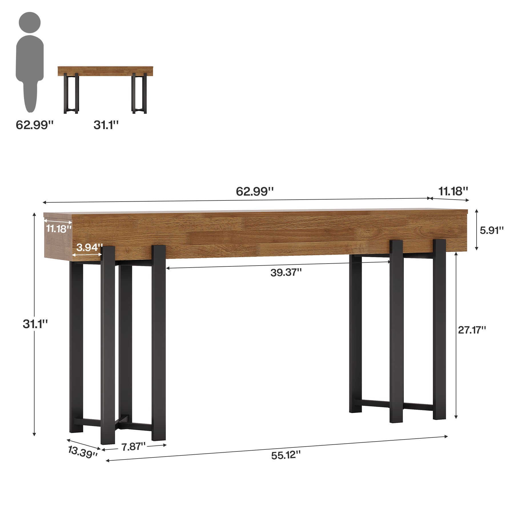 Tribesigns Console de 160 cm, Table-banc en bois pour hall d'entrée