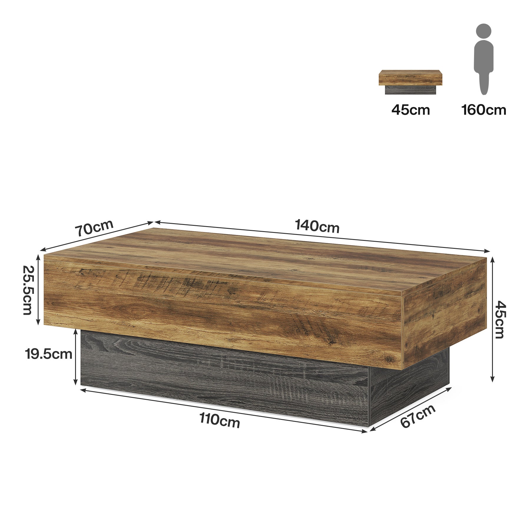 Tribesigns Table basse rectangulaire en bois de style maison de campagne 140 cm