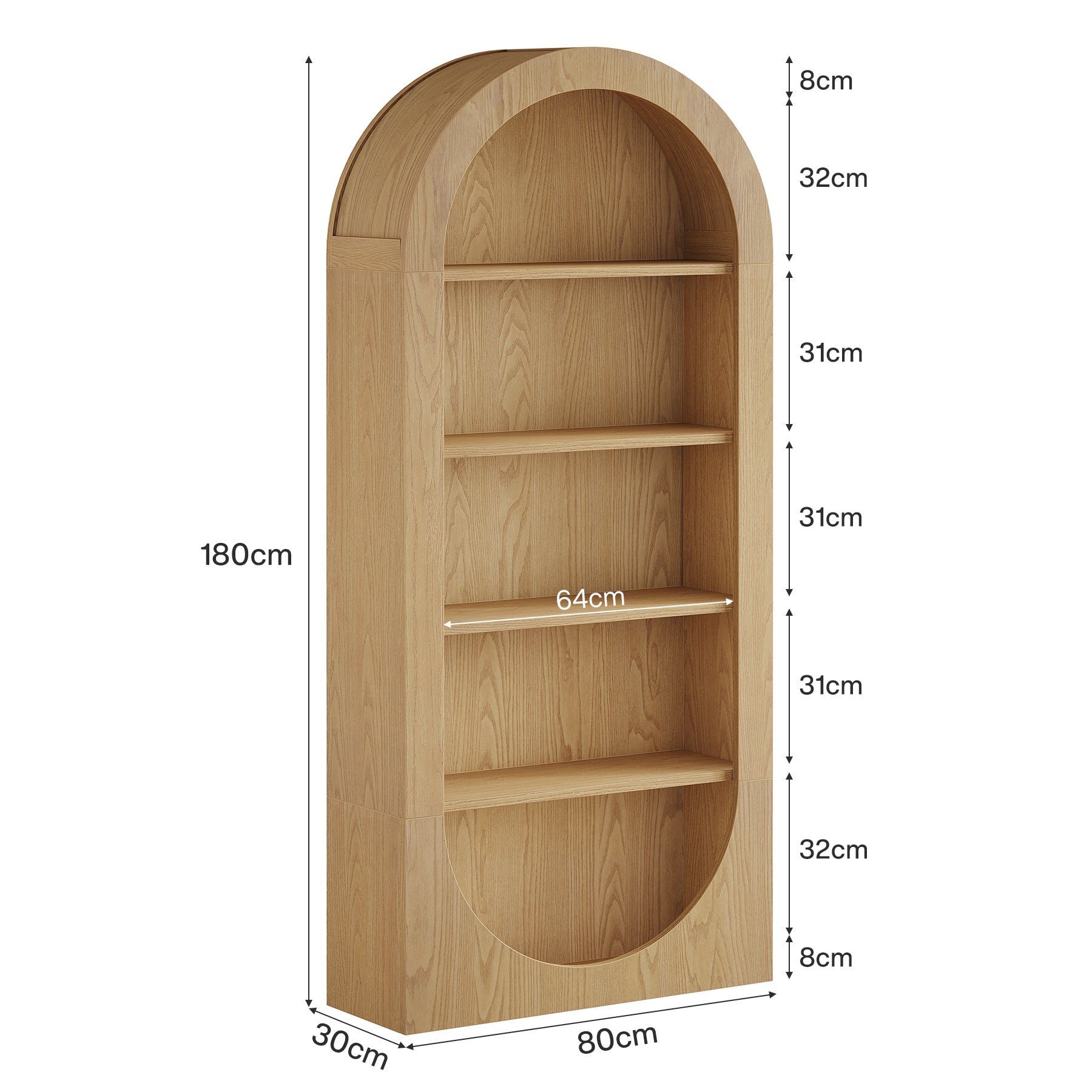 Tribesigns Bibliothèque, Bibliothèque cintrée à 5 niveaux avec étagères ouvertes