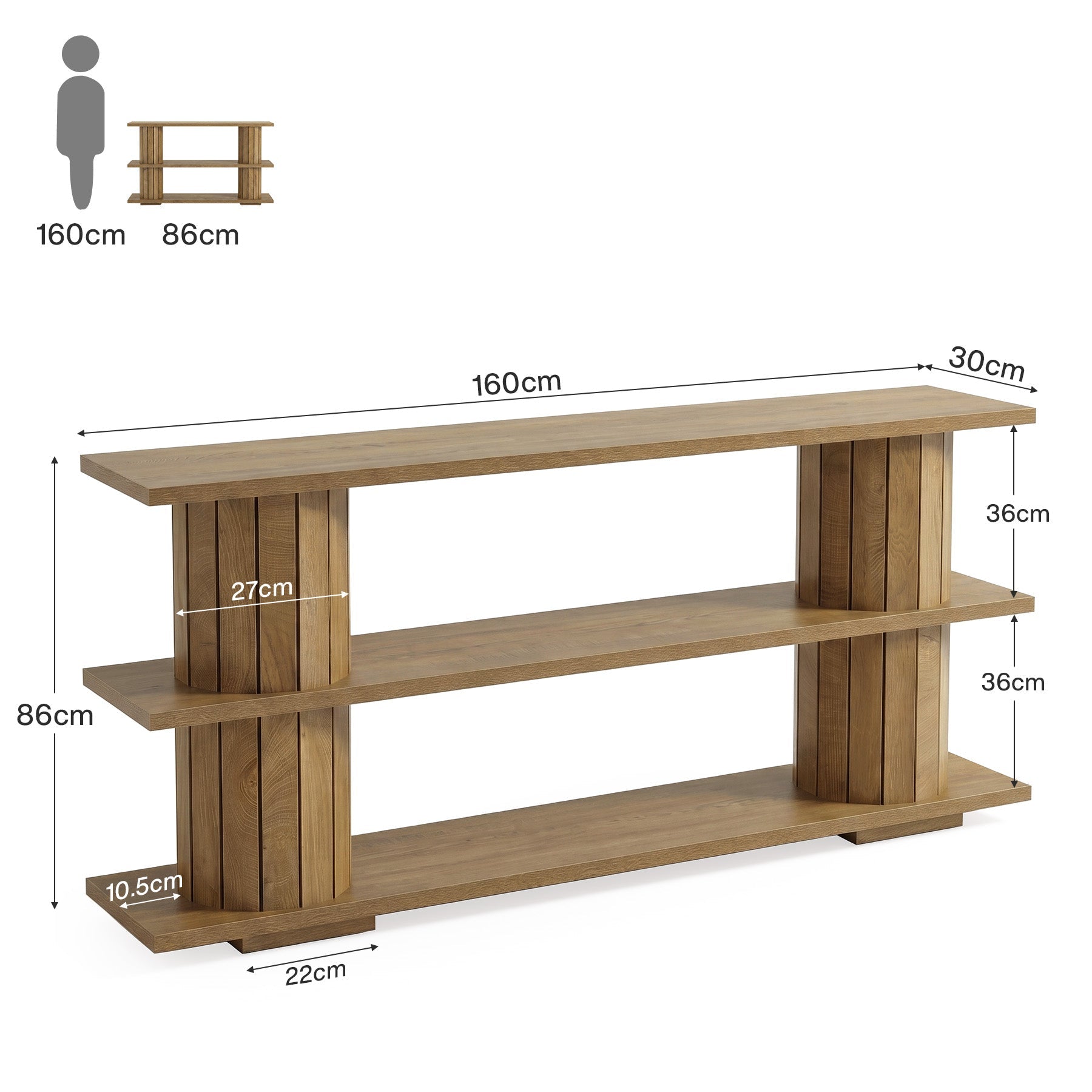 Tribesigns Console de 160 cm avec étagères de rangement à 3 niveaux, Longue table d'entrée pour salon et hall d'entrée