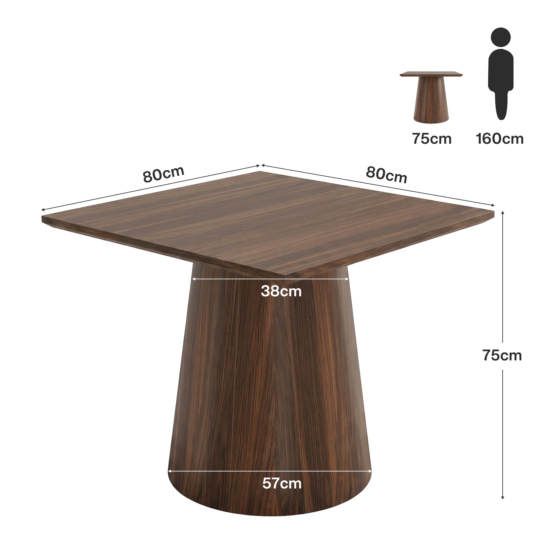 Tribesigns Table de conférence carrée de 80 cm avec plateau épais, Table de bureau en bois pour 4 personnes