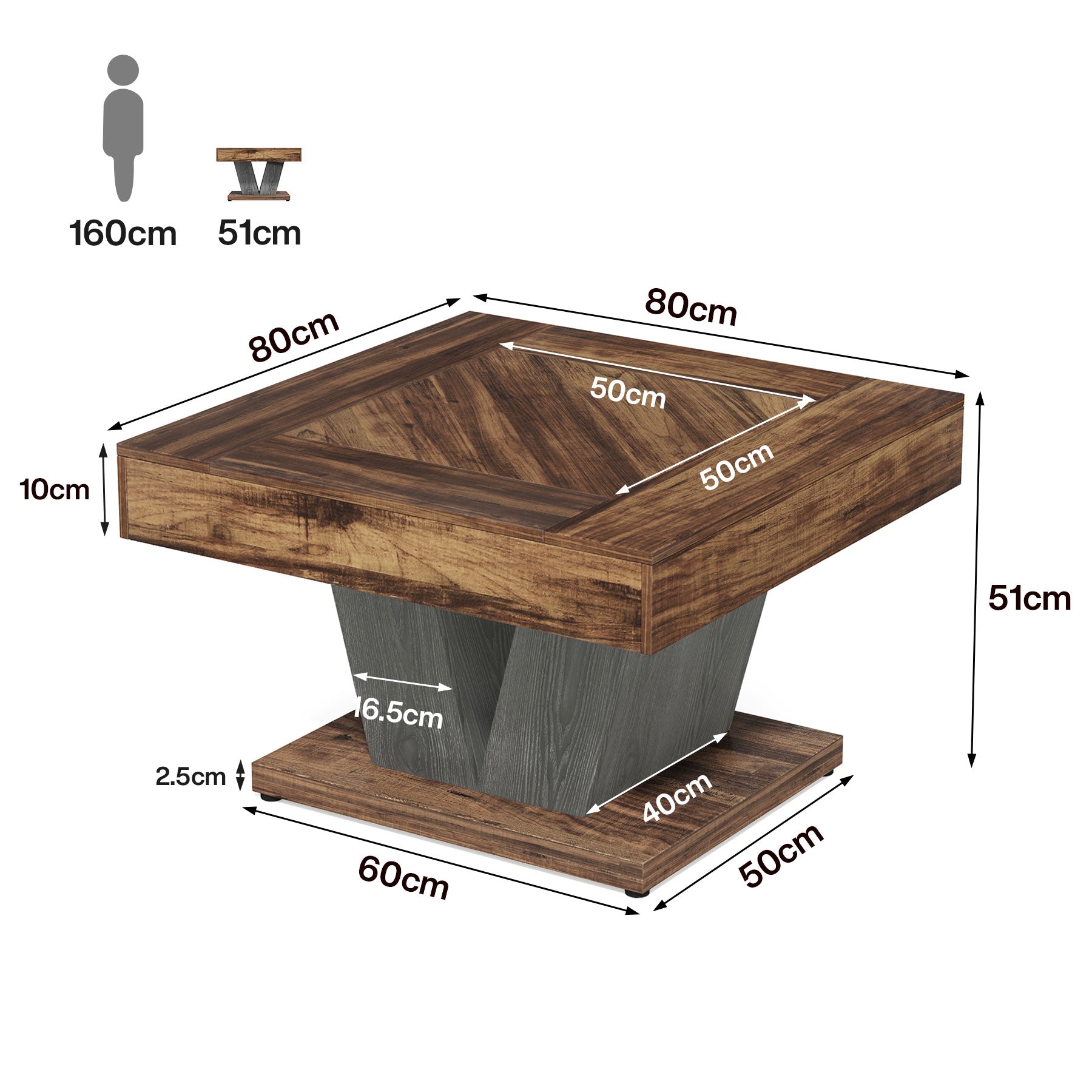 Tribesigns Table basse carrée, Table basse en bois pour salon