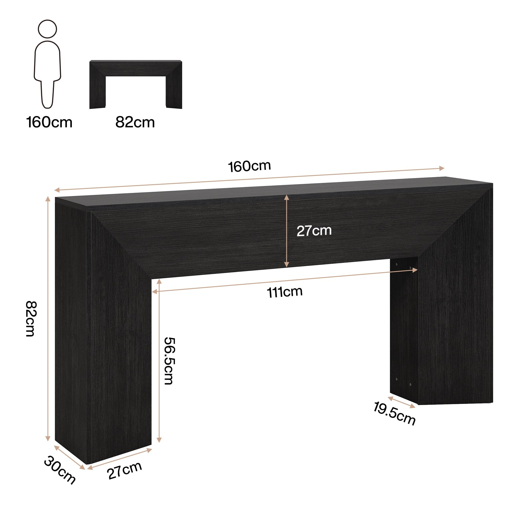 Tribesigns Console 160 cm pour entrée, Table d'appoint en bois noir pour salon et couloir