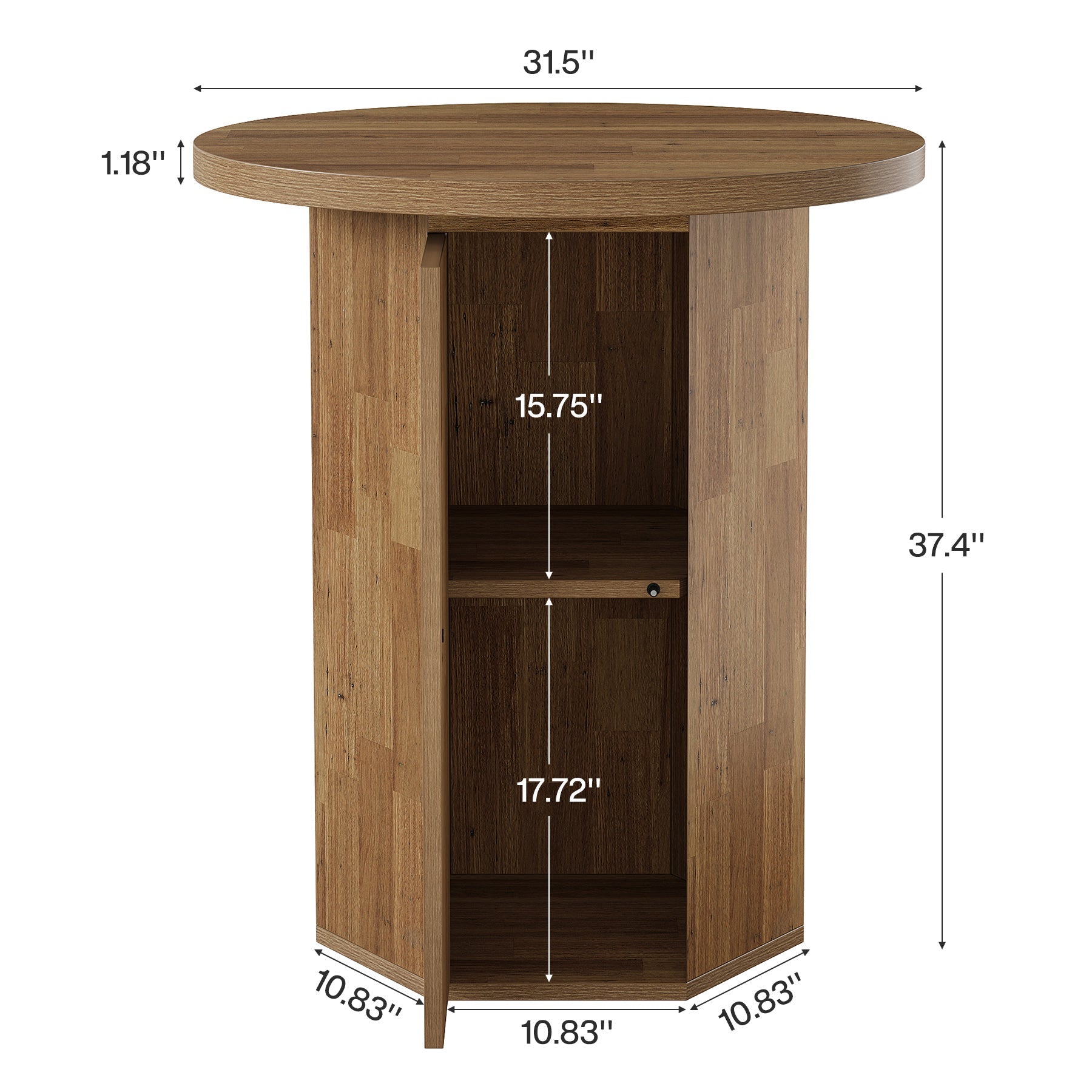 Tribesigns Table de bar ronde de 80 cm avec espace de rangement, Table haute avec meuble intégré de style champêtre