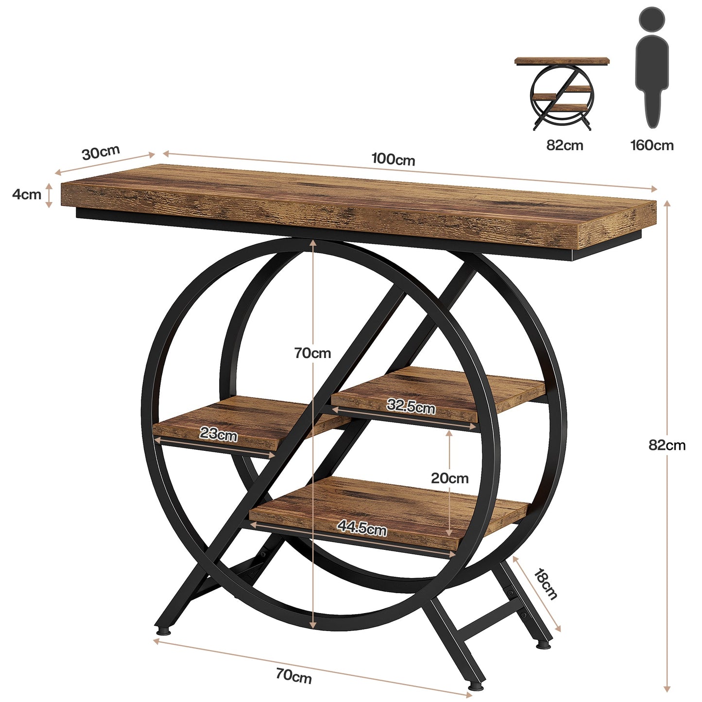 Tribesigns Table console, Table de canapé 100 cm Table d'entrée à 4 niveaux avec cadre géométrique