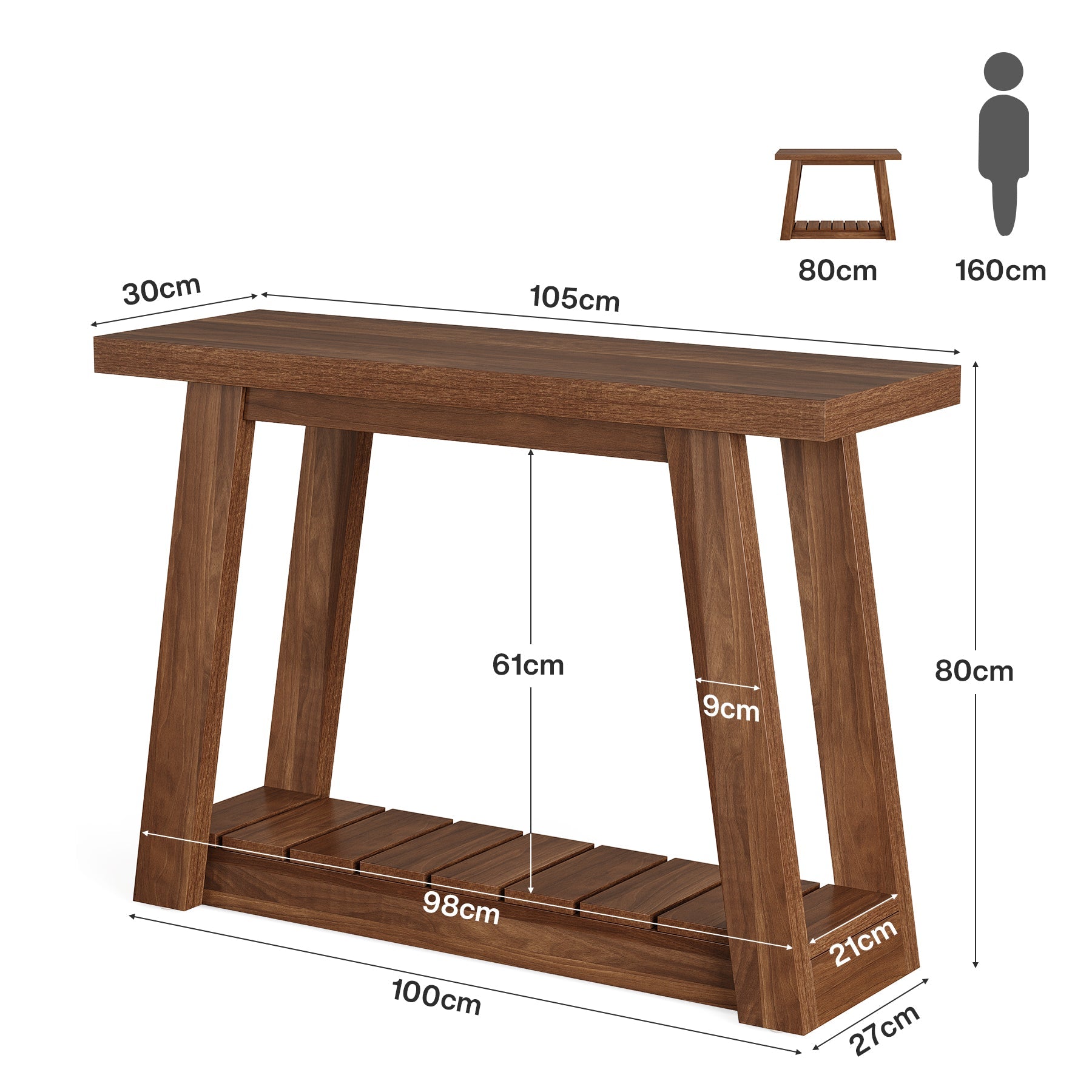Tribesigns Console étroite de 105 cm, Table d'entrée avec deux étagères et espace de rangement ouvert