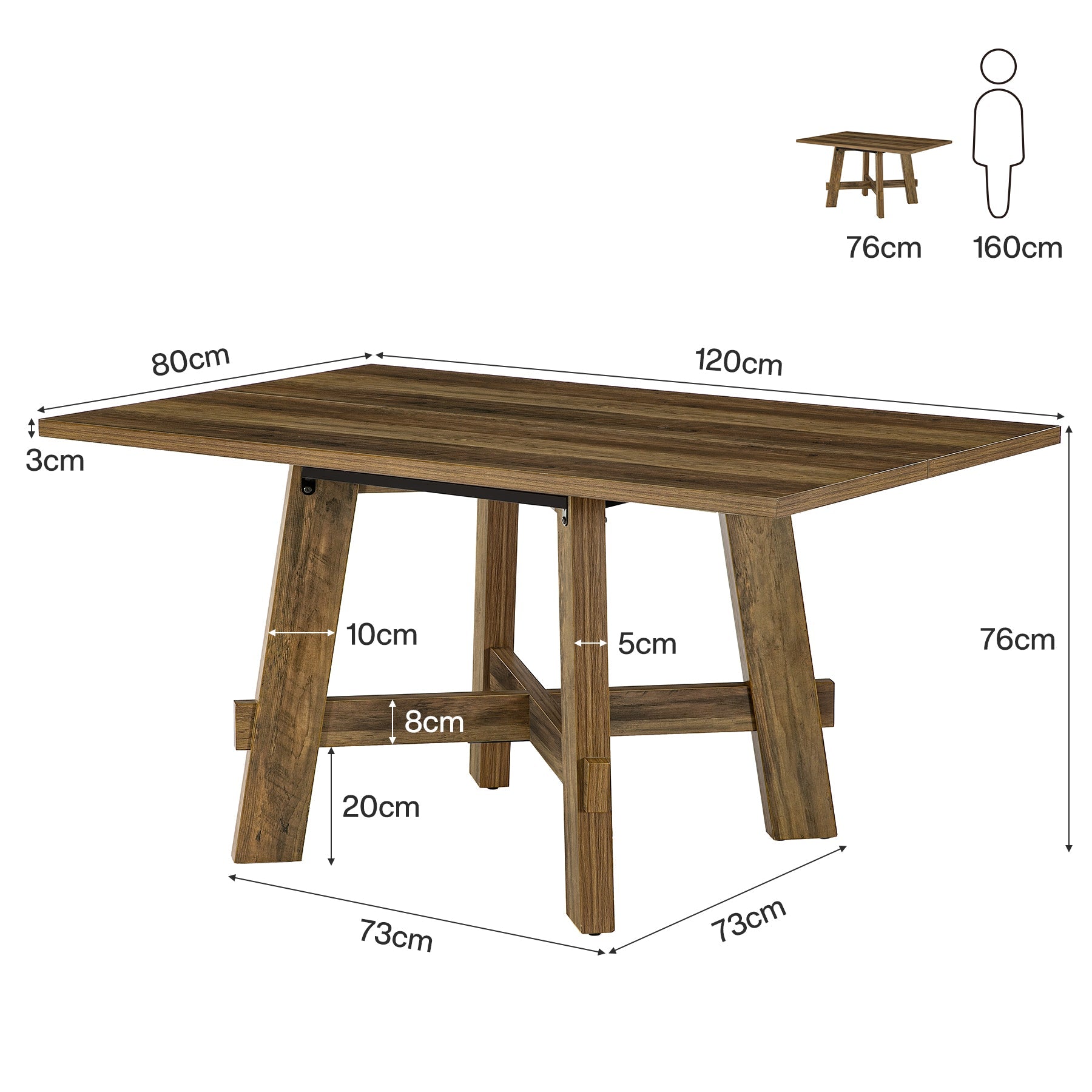 Tribesigns Table de salle à manger rustique de 140 cm pour 4 personnes avec traverse, Table de cuisine en bois pour appartement et salle à manger