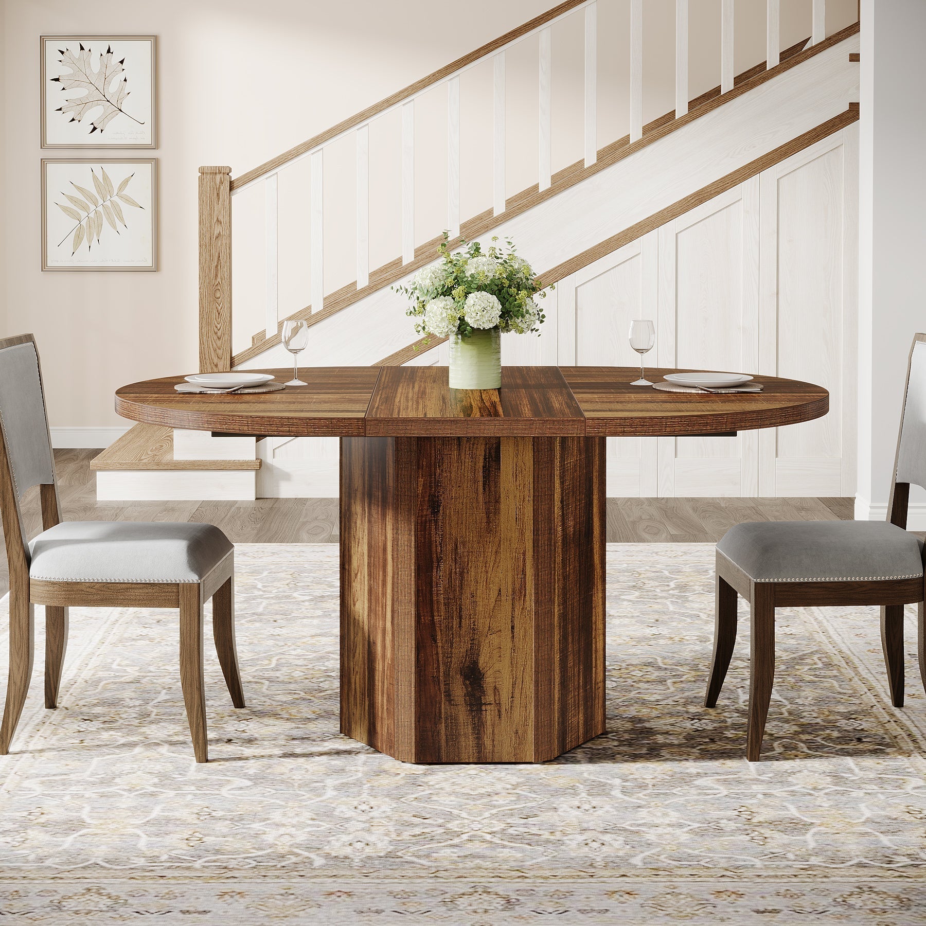 Wood Dining Table, 55" Kitchen Dinner Table For 4 - 6 Tribesigns