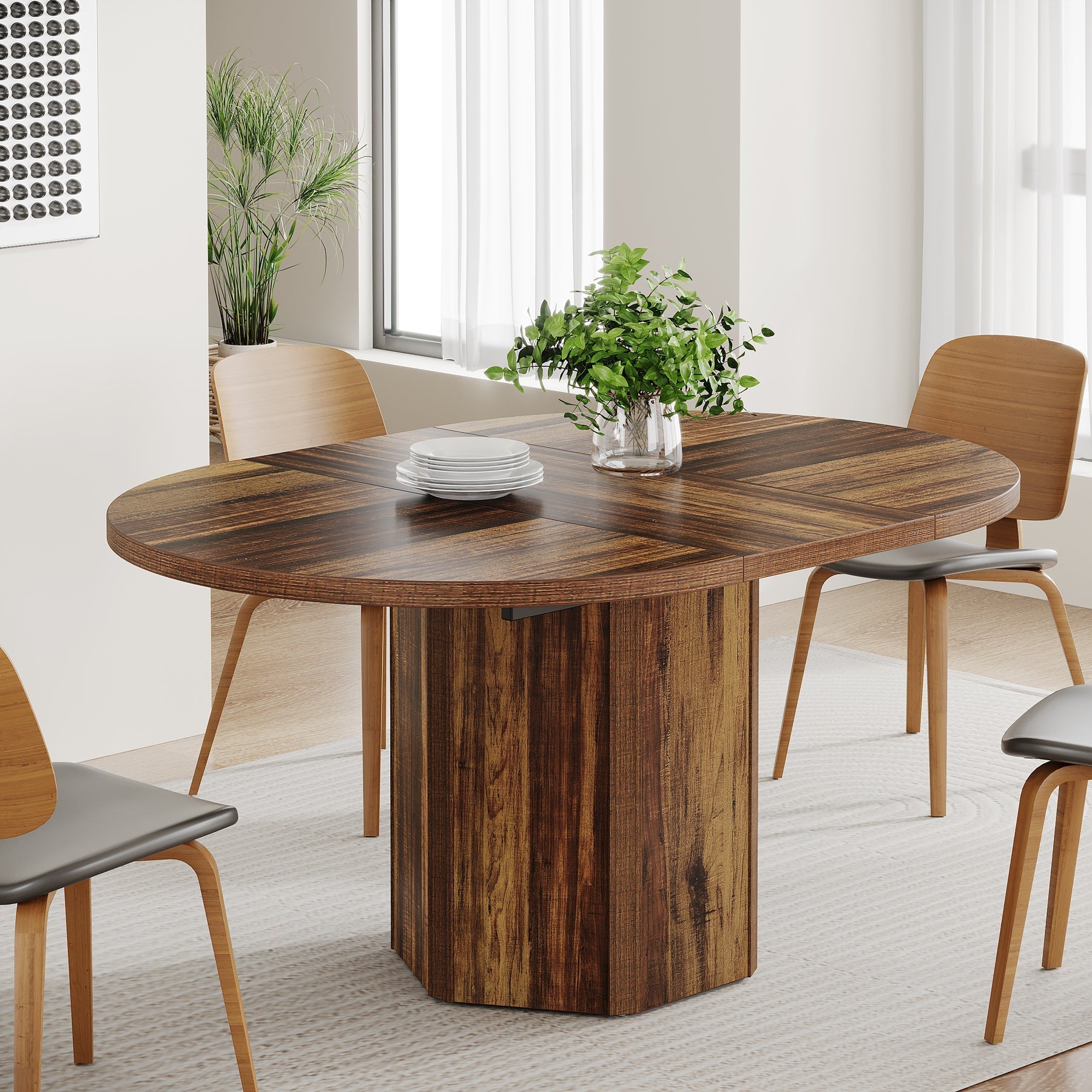 Wood Dining Table, 55" Kitchen Dinner Table For 4 - 6 Tribesigns